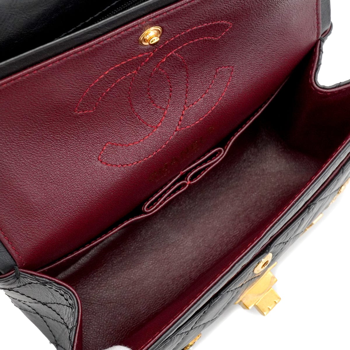 Luxury Promise Japan CHANEL MINI MATERASSE 2.55 LUCKY CHARM CHAIN SHOULDER BAG BLACK LEATHER GOLD HARDWARE 90344457