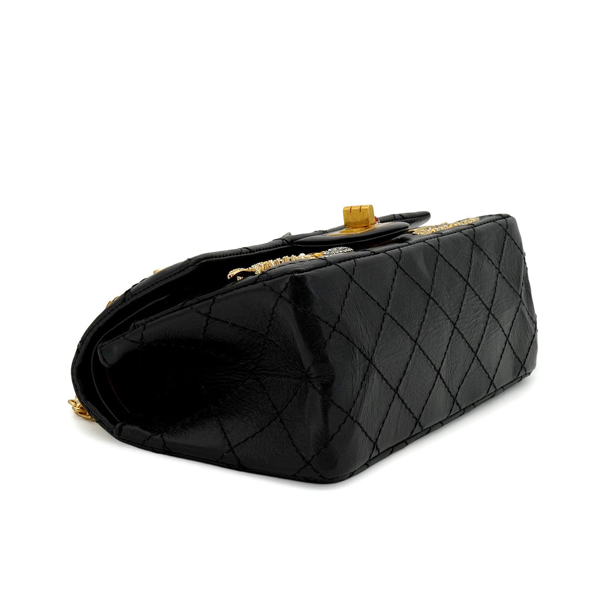 Luxury Promise Japan CHANEL MINI MATERASSE 2.55 LUCKY CHARM CHAIN SHOULDER BAG BLACK LEATHER GOLD HARDWARE 90344457
