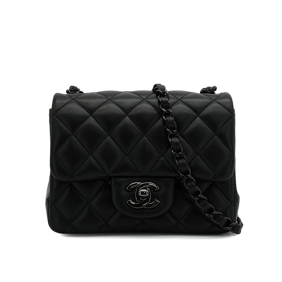 Luxury Promise Japan CHANEL MINI SQUARE 17 CHAIN SHUOLDER BAG BLACK LAMB SKIN SO BLACK HARDWARE 90344462