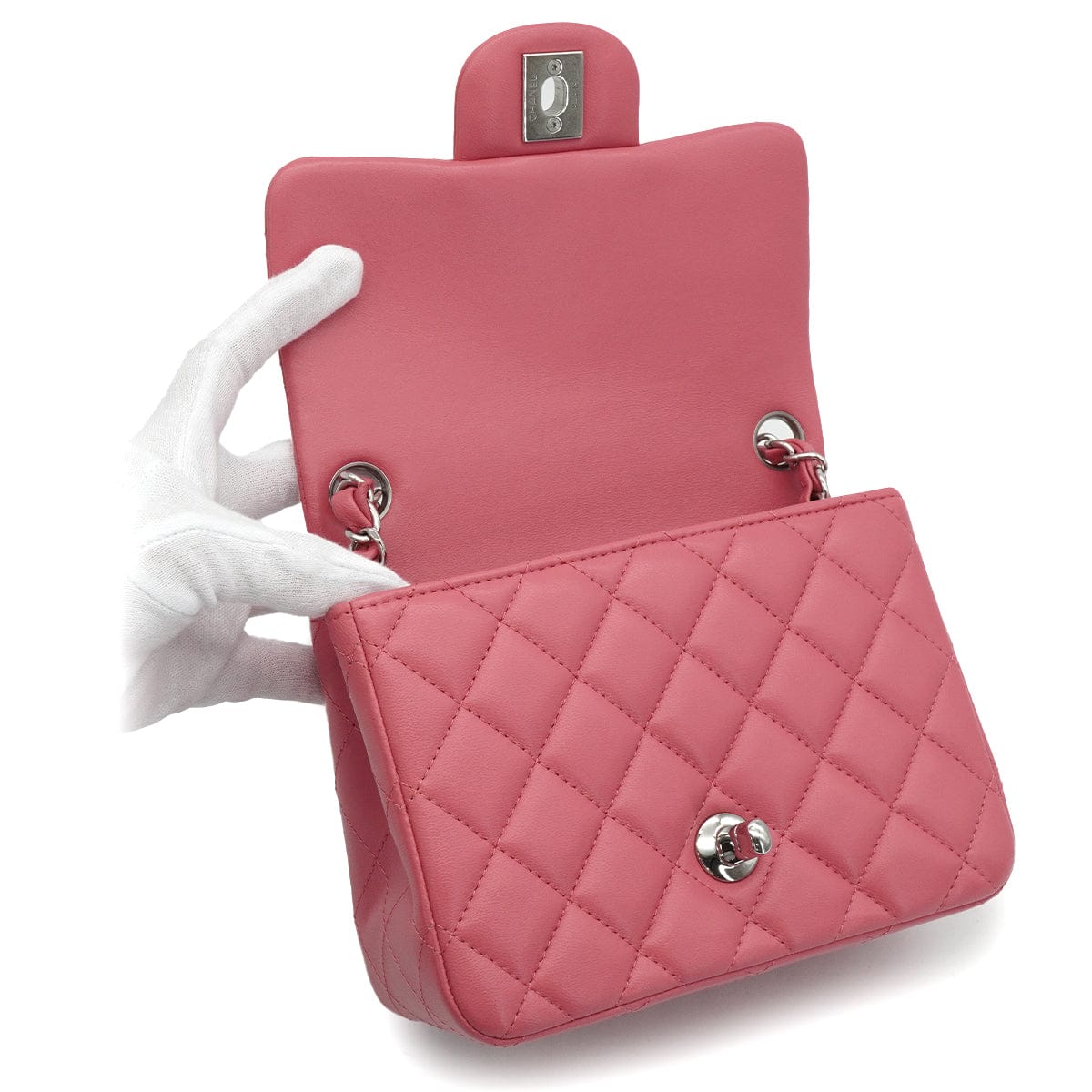 Luxury Promise Japan CHANEL MINI SQUARE 17 CHAIN SHUOLDER BAG PINK LAMB SKIN SILVER HARDWARE 90337277