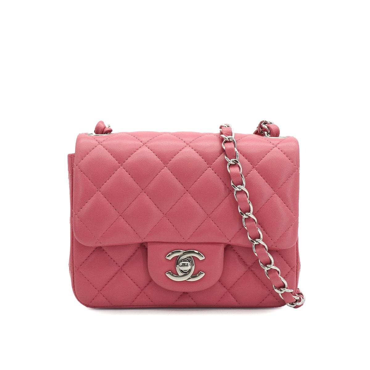 Luxury Promise Japan CHANEL MINI SQUARE 17 CHAIN SHUOLDER BAG PINK LAMB SKIN SILVER HARDWARE 90337277