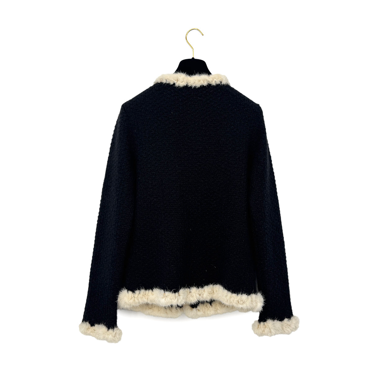 Luxury Promise Japan CHANEL MINK KNIT JACKET BLACK ECRU MOHAIR 42 03A RTW 90296577