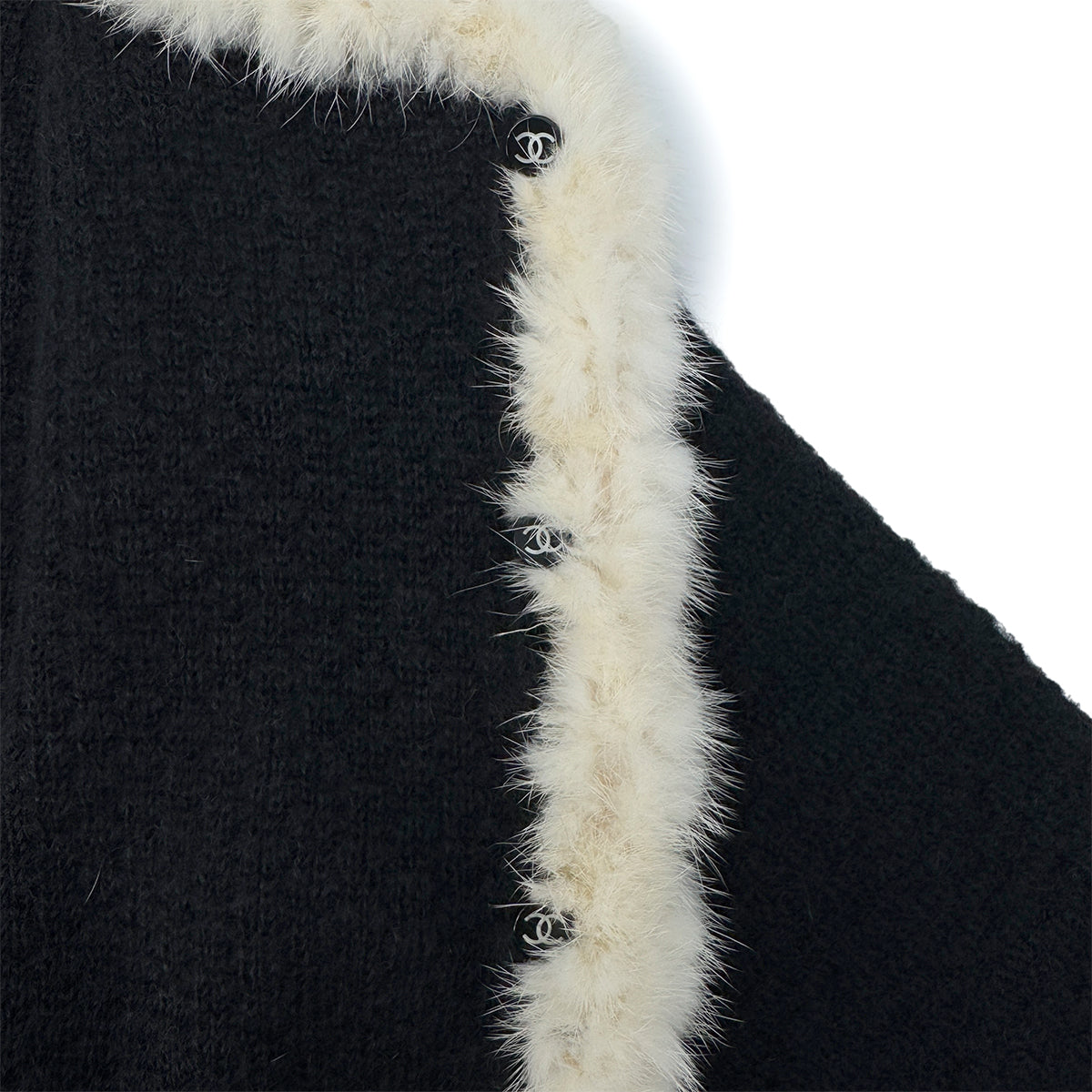 Luxury Promise Japan CHANEL MINK KNIT JACKET BLACK ECRU MOHAIR 42 03A RTW 90296577