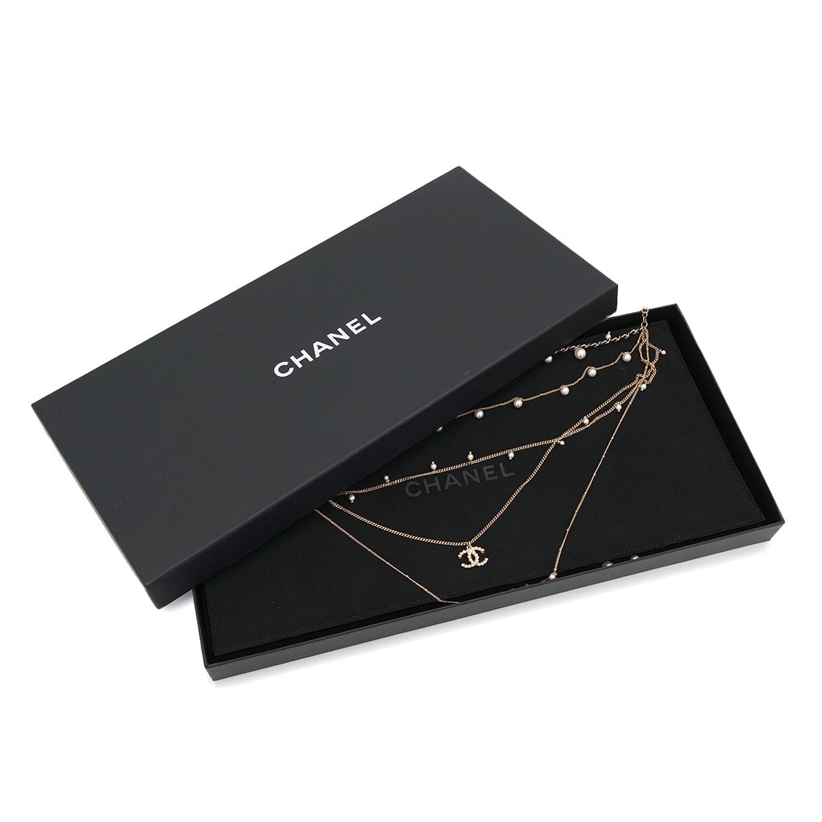 Luxury Promise Japan CHANEL NECKLACE COCOMARK FAUX PEARL RHINESTONE CHAIN WHITE GOLD ACCESSORY A18B 90321033