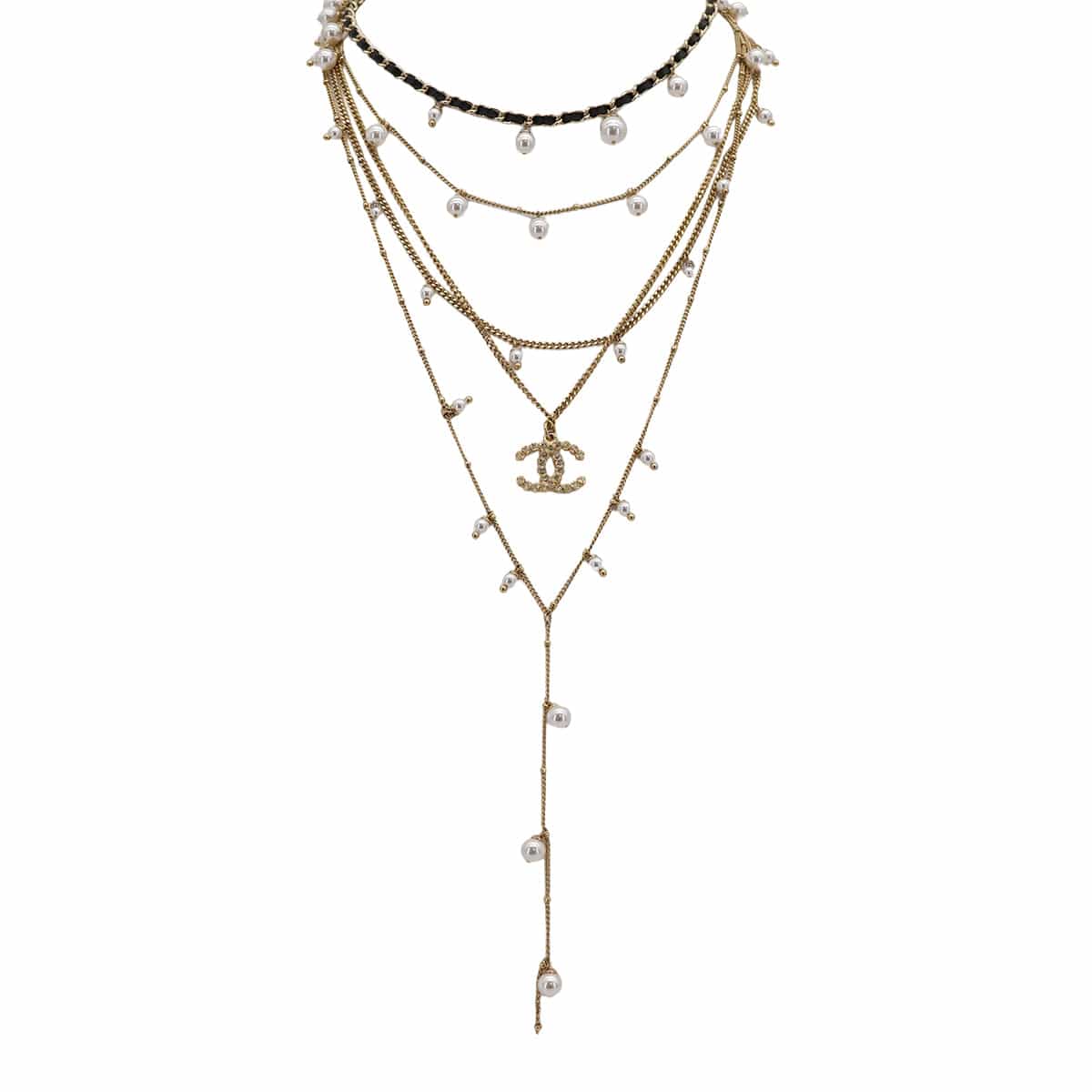 Luxury Promise Japan CHANEL NECKLACE COCOMARK FAUX PEARL RHINESTONE CHAIN WHITE GOLD ACCESSORY A18B 90321033