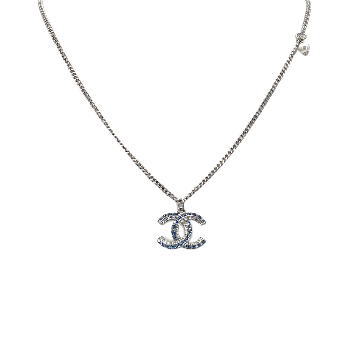 Luxury Promise Japan CHANEL NECKLACE COCOMARK RHINESTONE BLUE SILVER ACCESSORY F19P 90276362