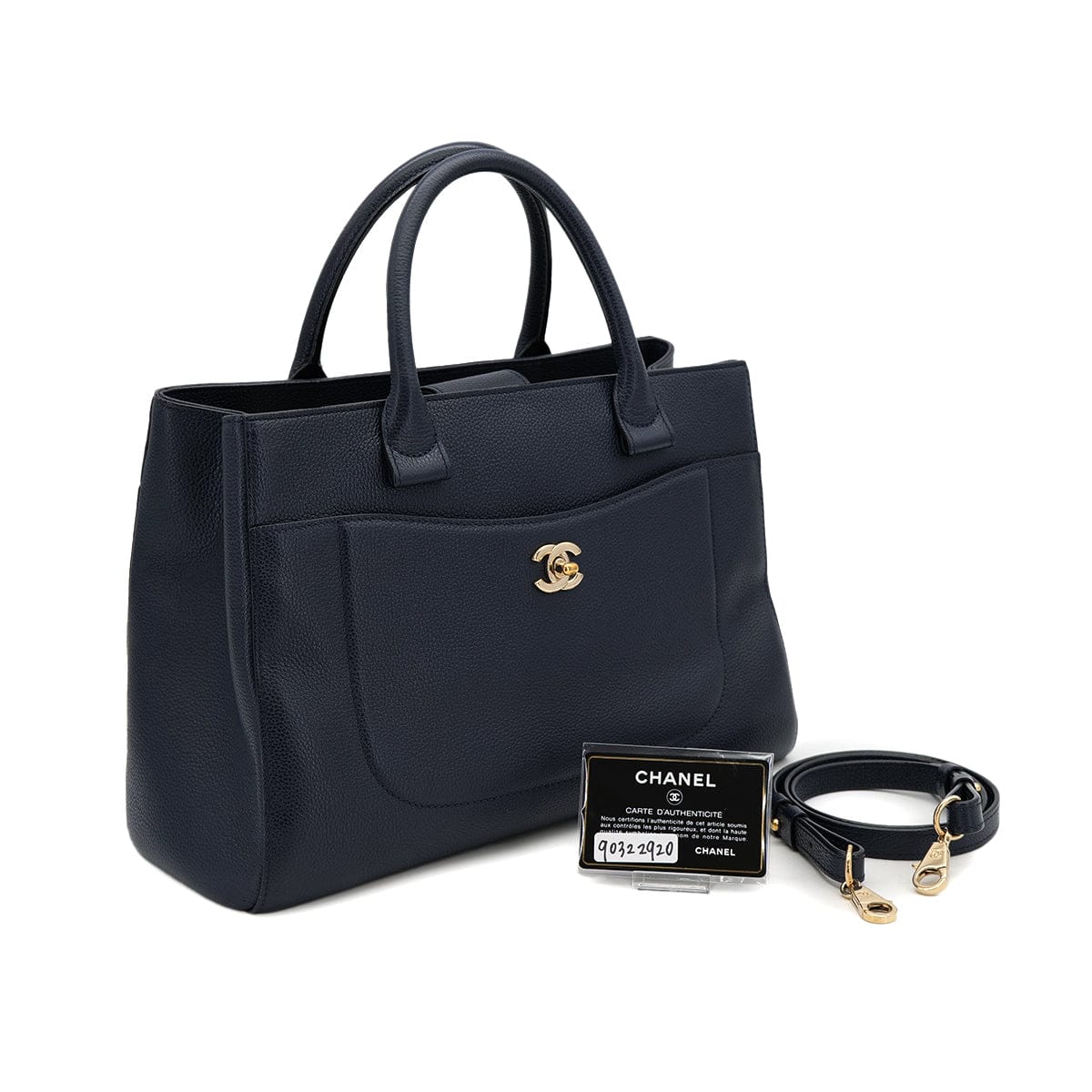 Luxury Promise Japan CHANEL NEO EXECUTIVE TOTE SHOULDER BAG NAVY CAVIAR SKIN GOLD HARDWARE 90322920