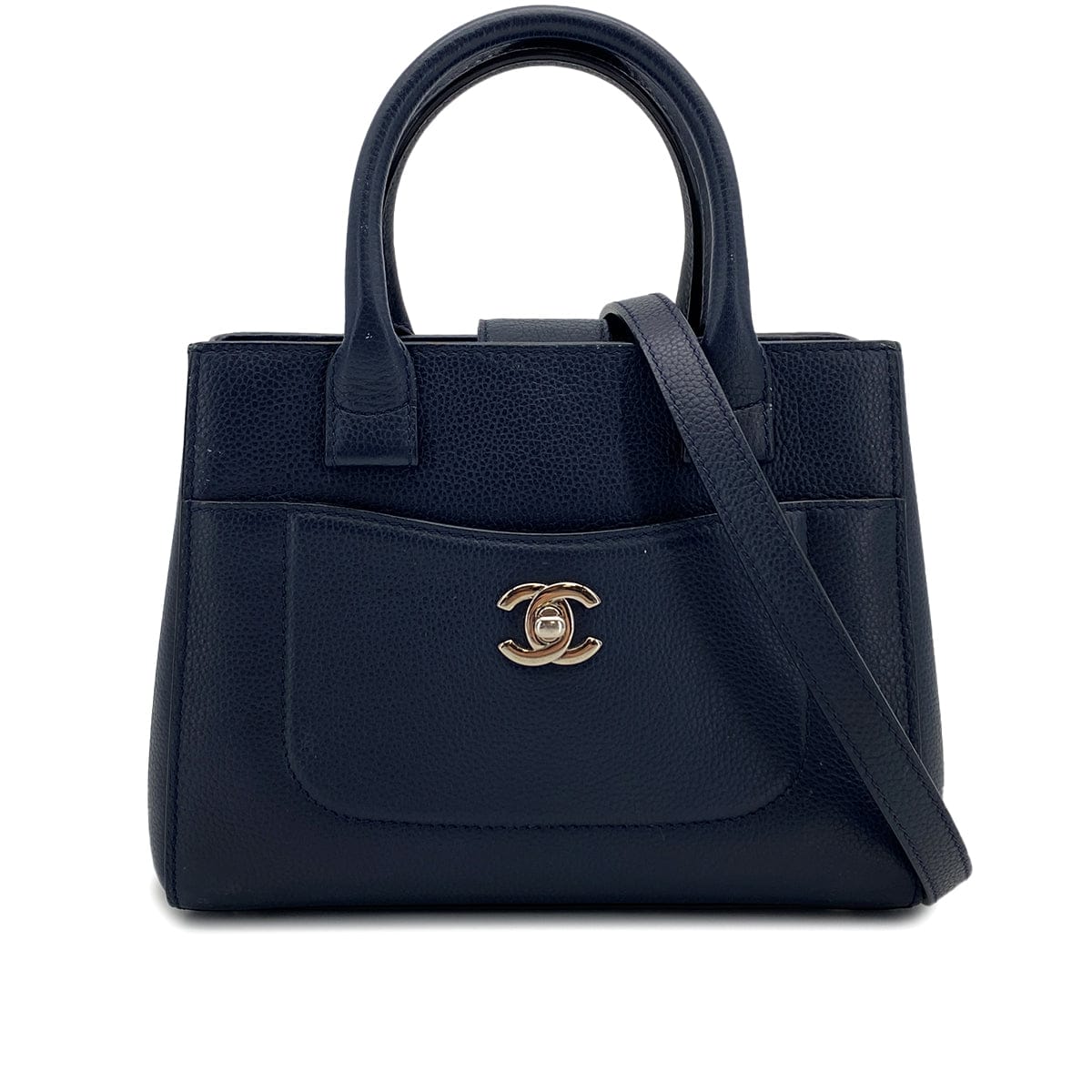 Luxury Promise Japan CHANEL NEO EXECUTIVE TOTE SHOULDER BAG NAVY LEATHER SILVER HARDWARE 90324809