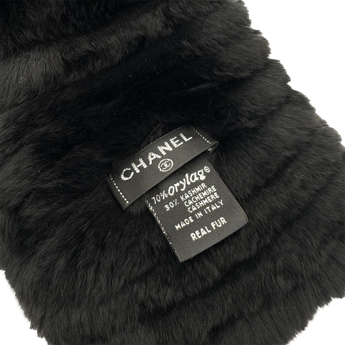 Luxury Promise Japan CHANEL OLYLAG WINTER SCARF COCOMARK BLACK LAPIN FUR ACCESSORY 90291323