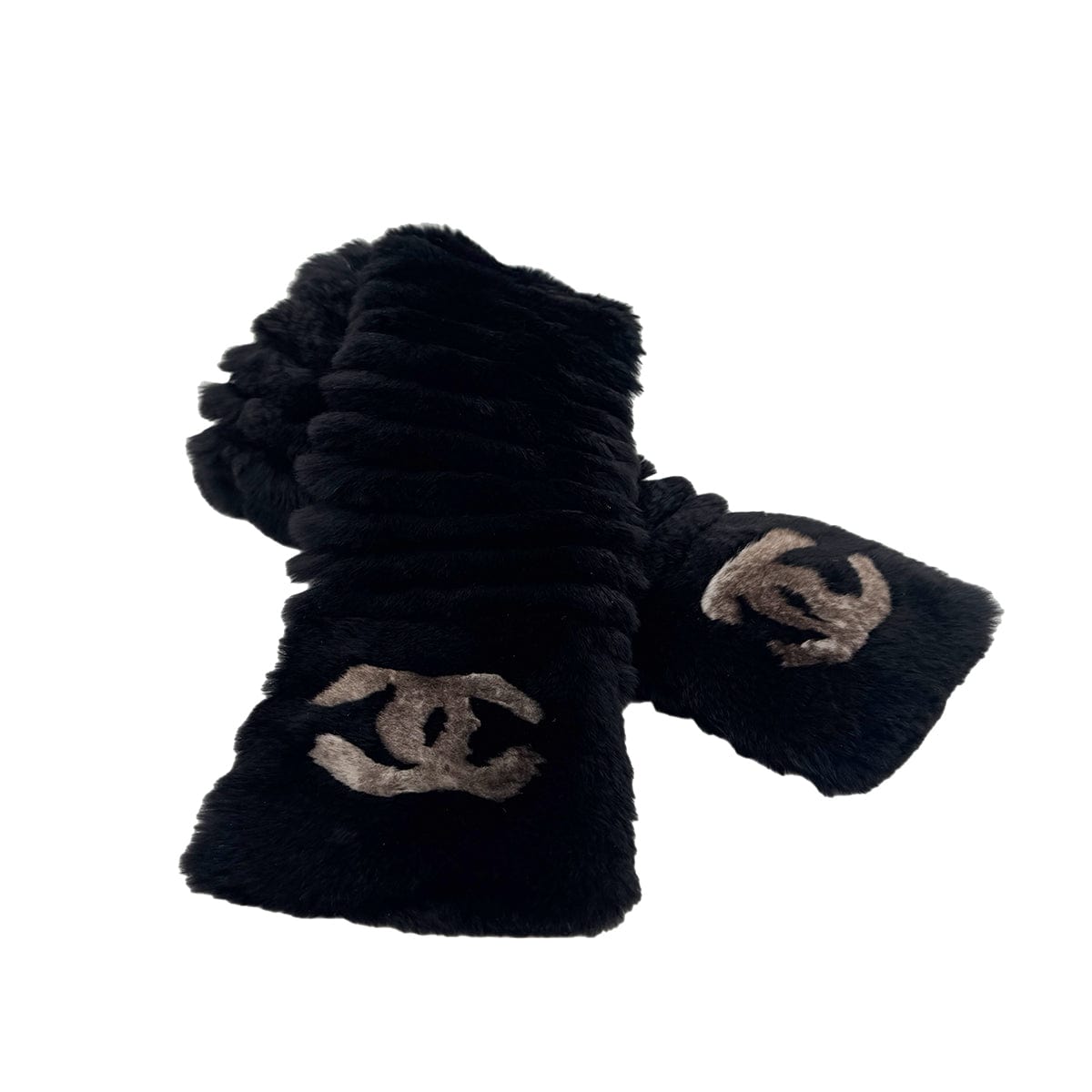 Luxury Promise Japan CHANEL OLYLAG WINTER SCARF COCOMARK BLACK LAPIN FUR ACCESSORY 90291323