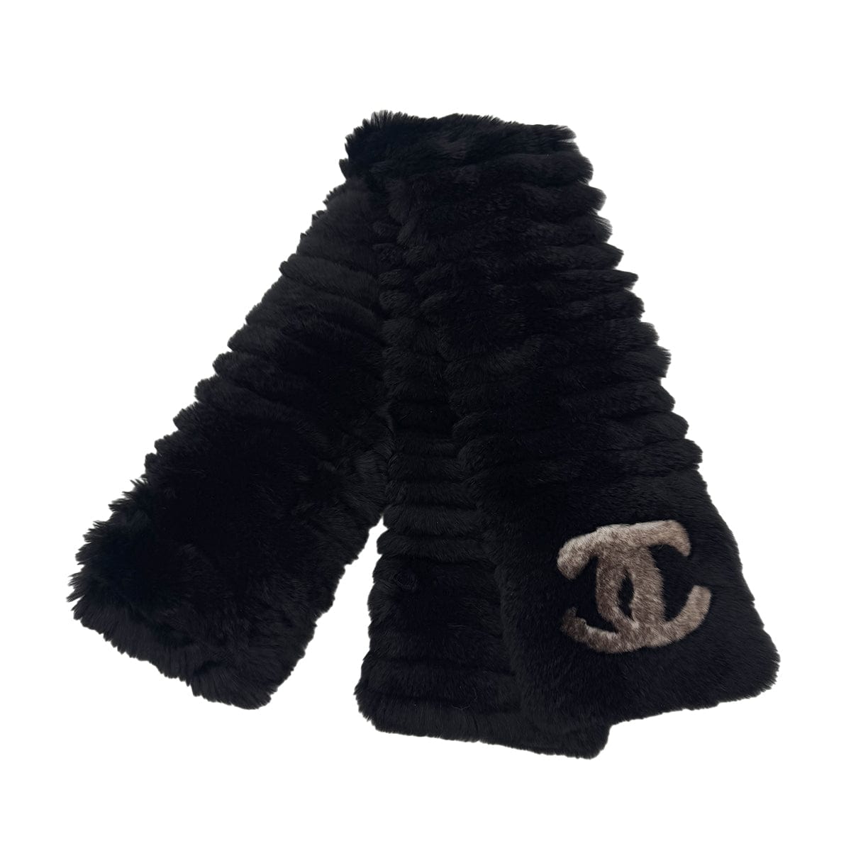 Luxury Promise Japan CHANEL OLYLAG WINTER SCARF COCOMARK BLACK LAPIN FUR ACCESSORY 90291323