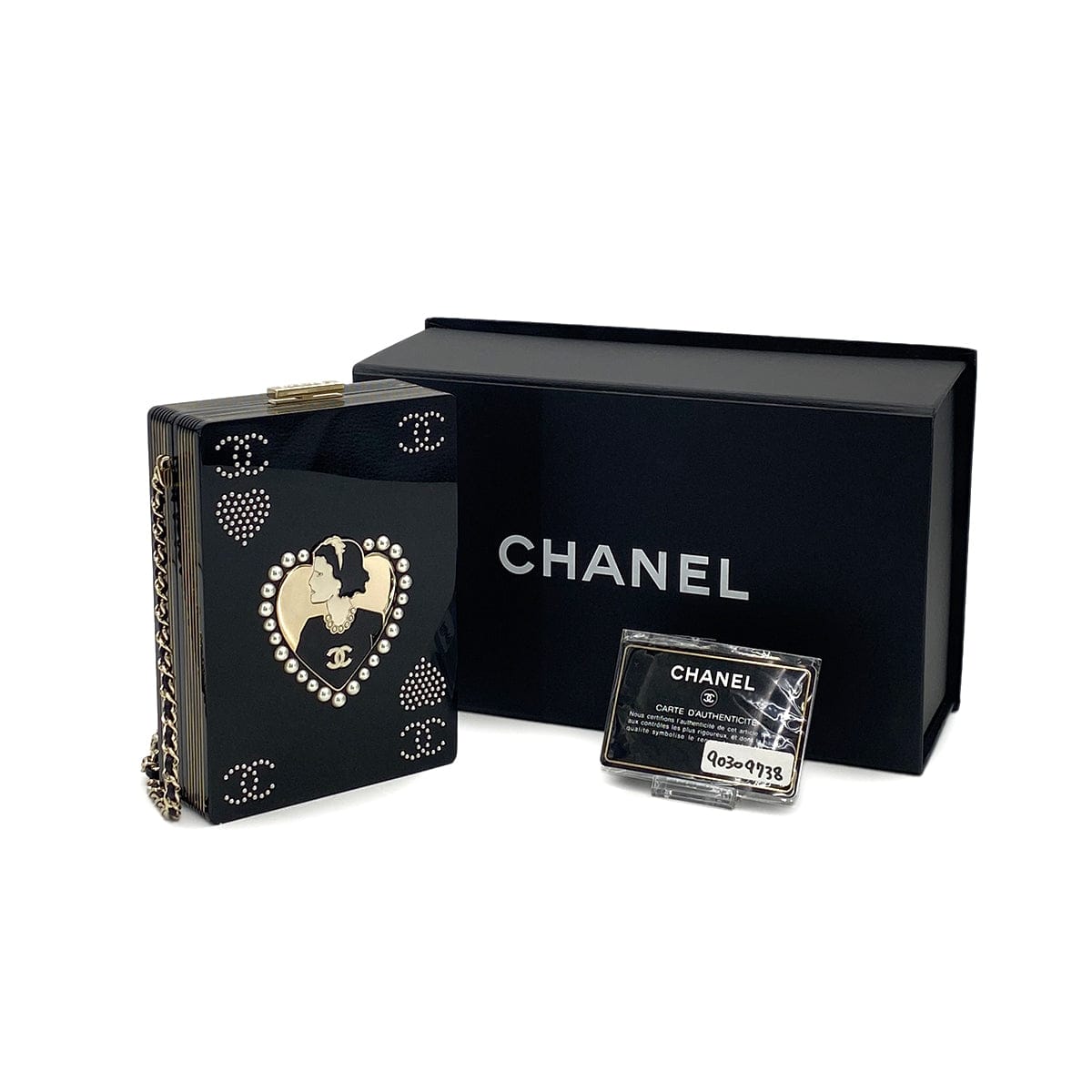 Luxury Promise Japan CHANEL PLAYING CARD CASINO MINAUDIERE CHAIN BAG BLACK PLASTIC GOLD HARDWARE 90309738