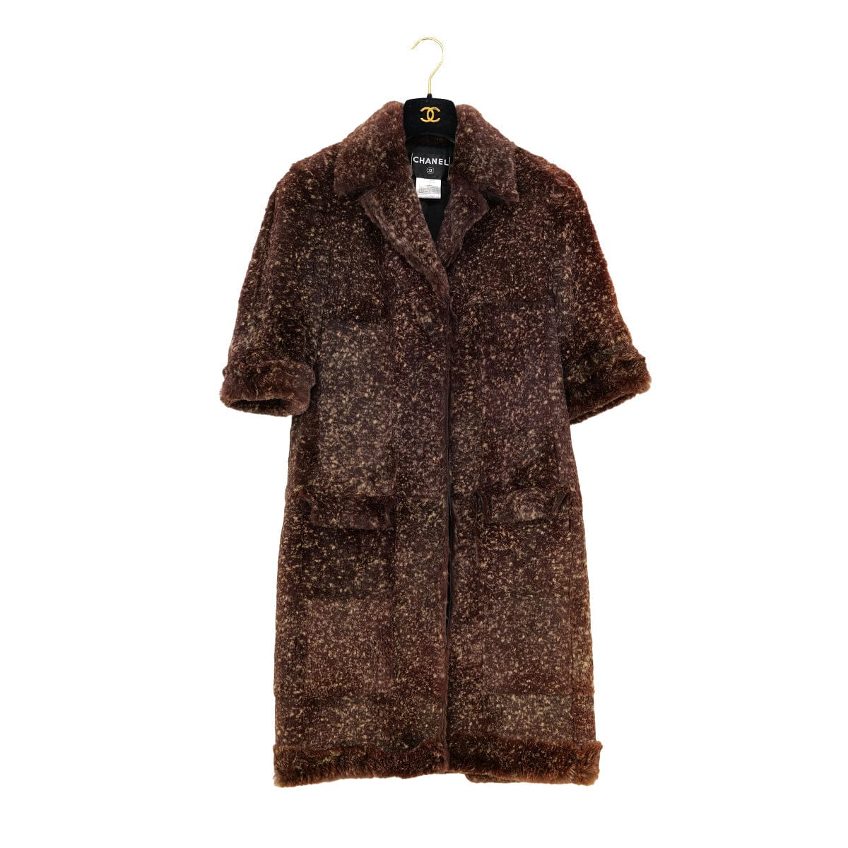 Luxury Promise Japan CHANEL RABBIT FUR LOGO BUTTON SHORT SLEEVE COAT BROWN LAPIN 40 05A RTW 90313369