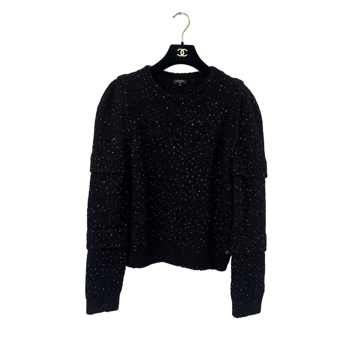 Luxury Promise Japan CHANEL RHINESTONE KNIT BLACK MULTICOLOR ALPACA 38 P57 RTW 90304983