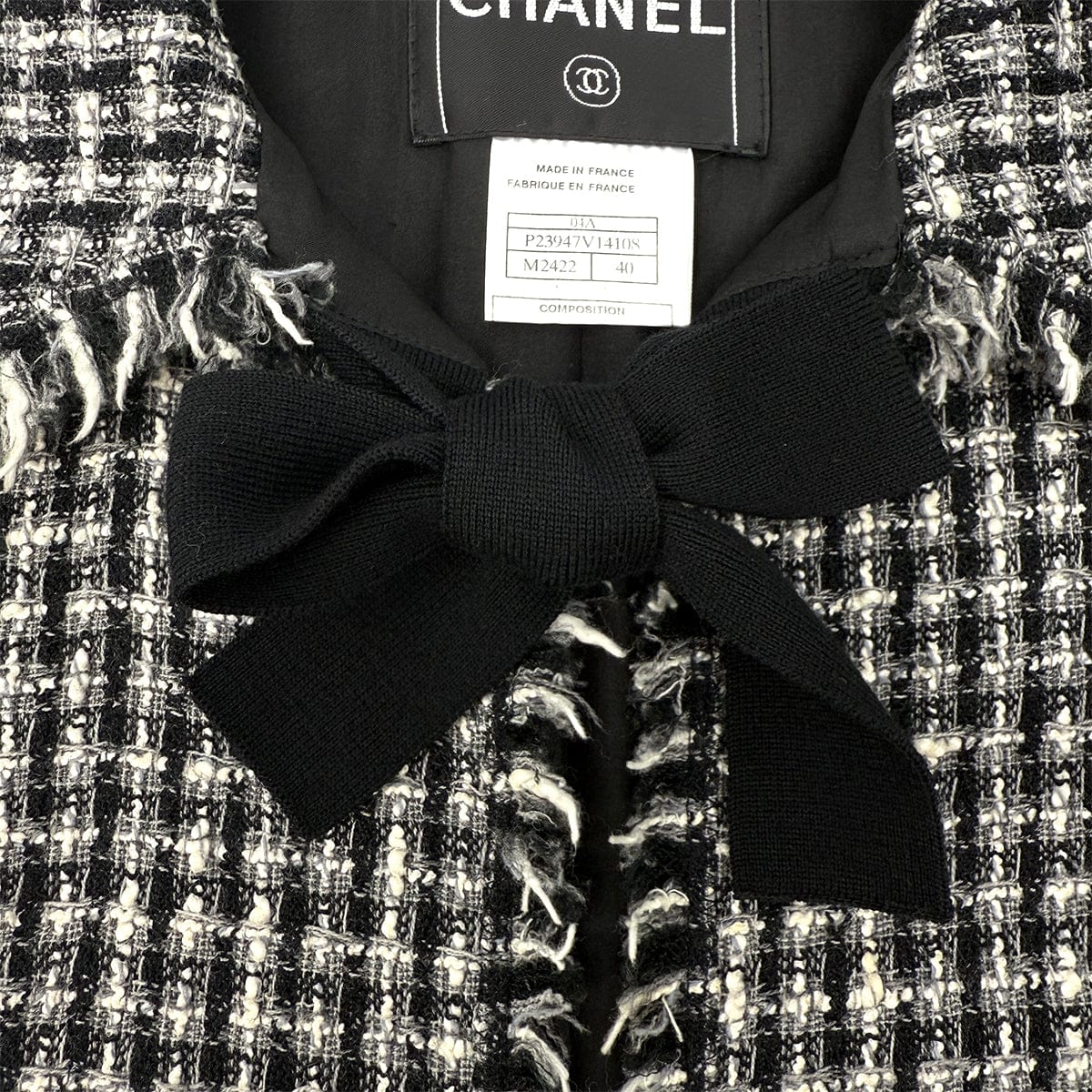 Luxury Promise Japan CHANEL RIBBON TWEED JACKET BLACK WOOL 40 04A RTW 90299827