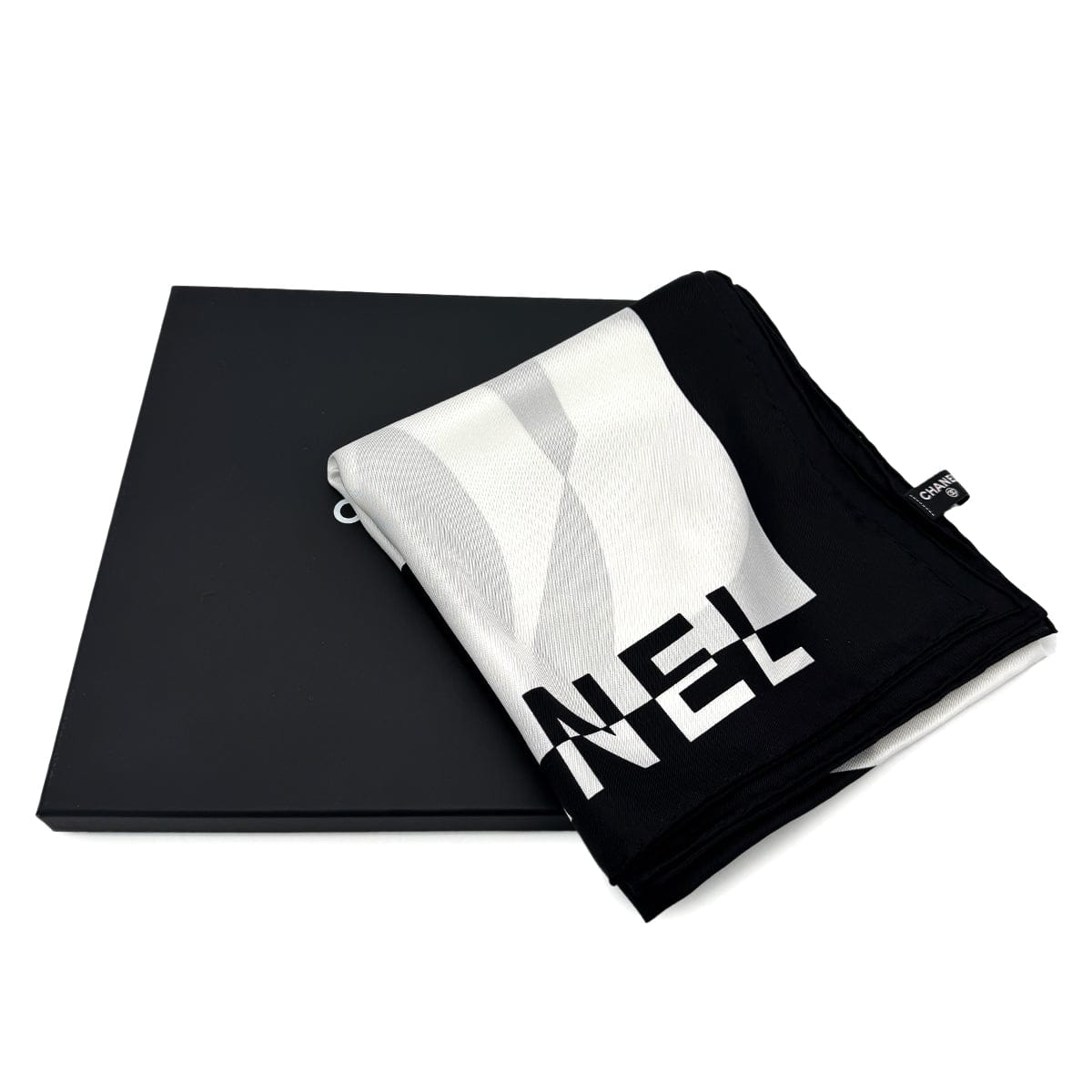 Luxury Promise Japan CHANEL SCARF COCO MADEMOISELLE WHITE BLACK SILK 90319320