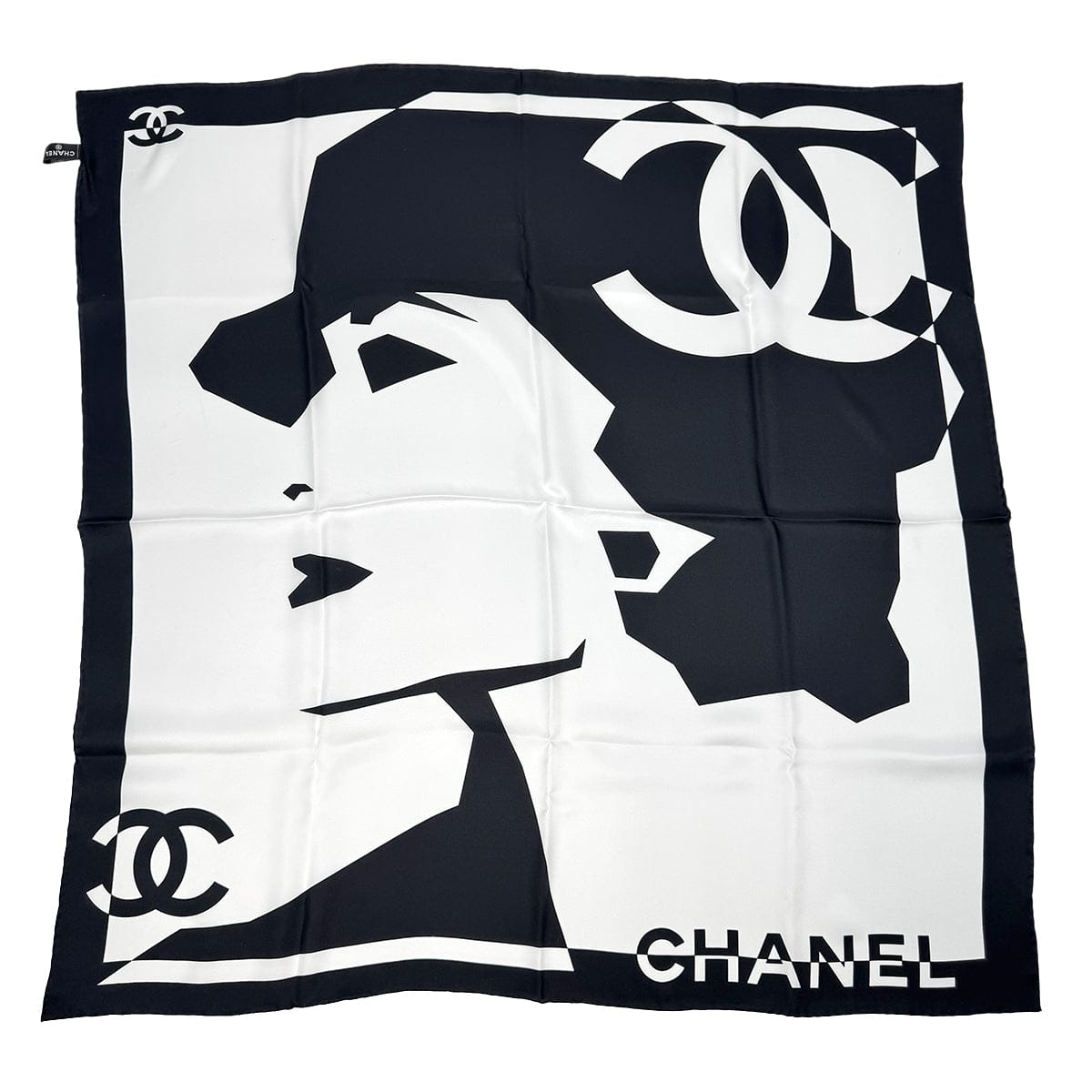 Luxury Promise Japan CHANEL SCARF COCO MADEMOISELLE WHITE BLACK SILK 90319320