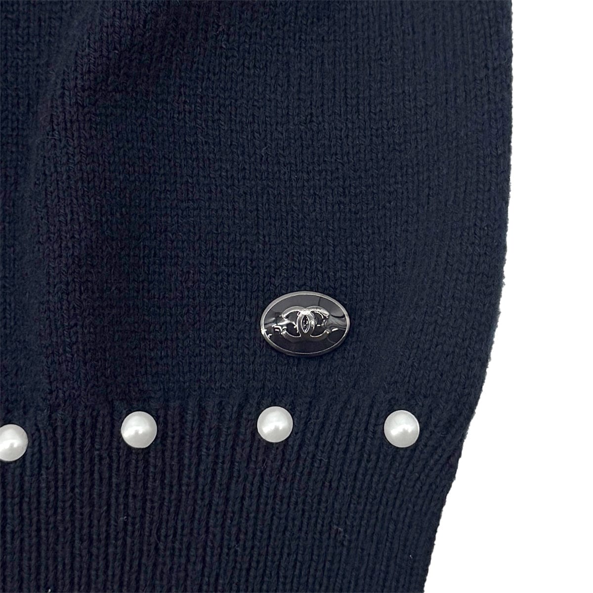 Luxury Promise Japan CHANEL SHORT SLEEVE KNIT TOPS COCOMARK FAUX PEARL NAVY COTTON 38 P53 RTW 90292112