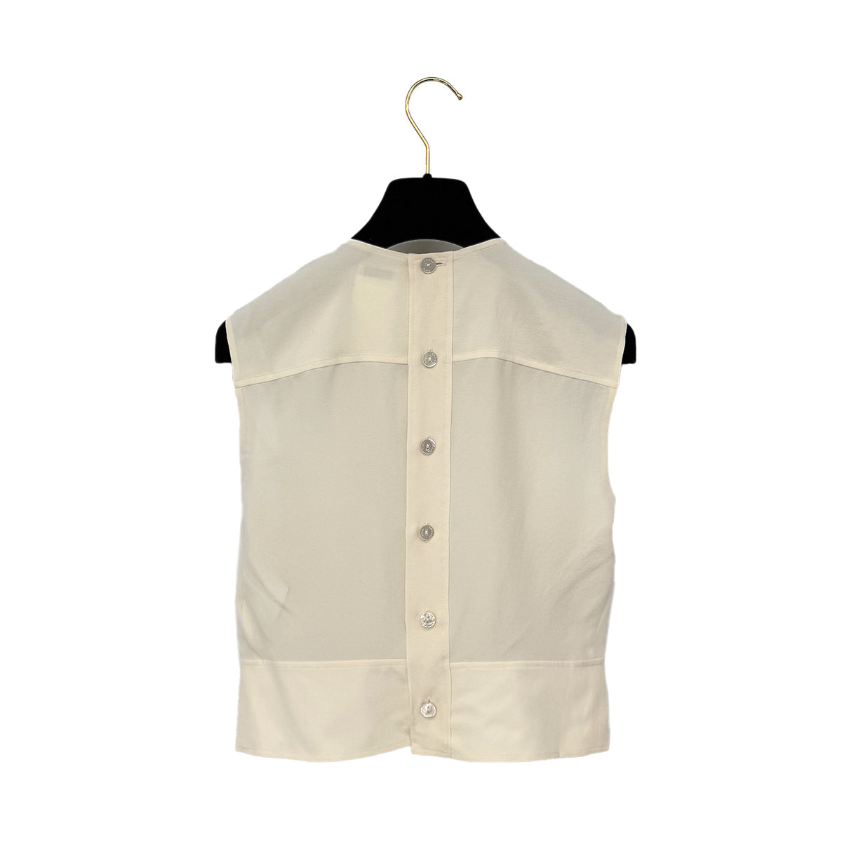 Luxury Promise Japan CHANEL SLEEVELESS BLOUSE BACK FRONT BUTTON WHITE SILK 38 01P RTW 90286901