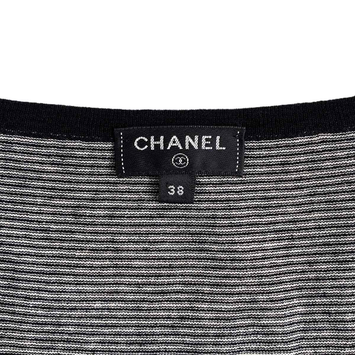 Luxury Promise Japan CHANEL SLEEVELESS TOPS BORDER FLOWER MOTIF BLACK WHITE COTTON 38 P56 RTW 90291318