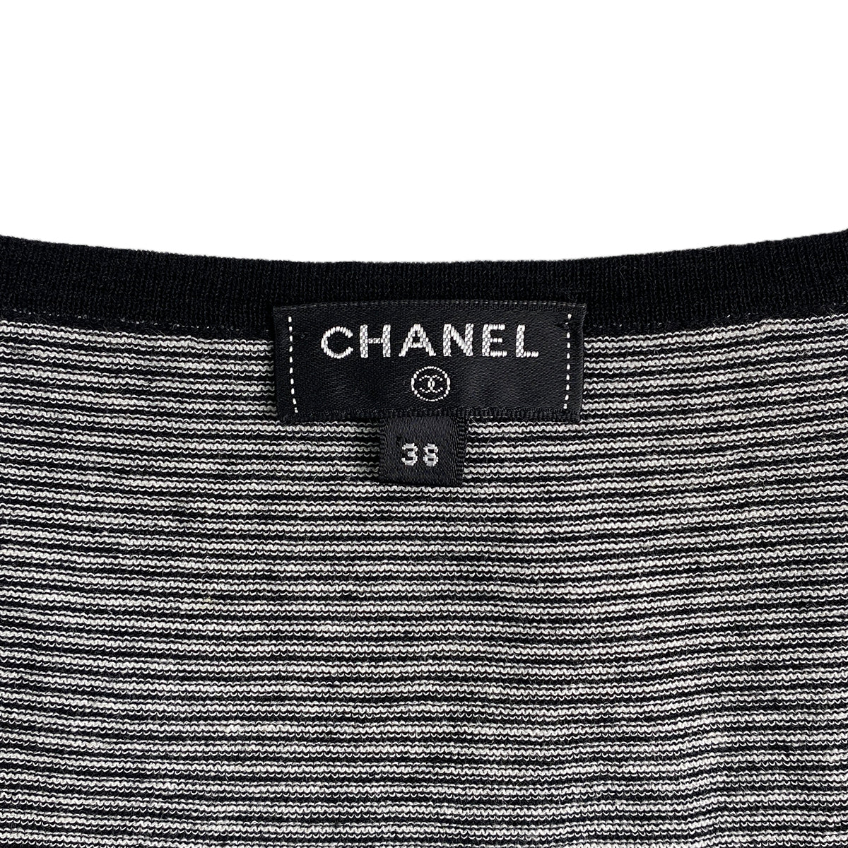 Luxury Promise Japan CHANEL SLEEVELESS TOPS BORDER FLOWER MOTIF BLACK WHITE COTTON 38 P56 RTW 90291318