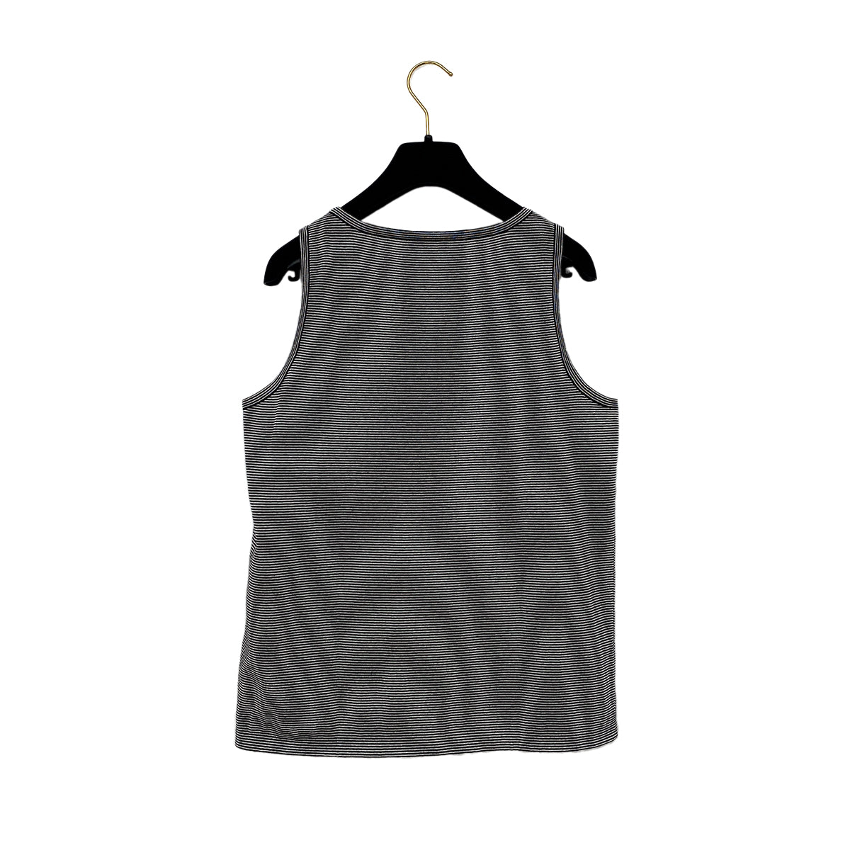 Luxury Promise Japan CHANEL SLEEVELESS TOPS BORDER FLOWER MOTIF BLACK WHITE COTTON 38 P56 RTW 90291318