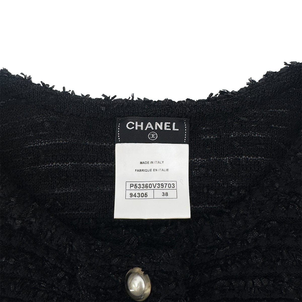 Luxury Promise Japan CHANEL SLEEVELESS TOPS COCO BUTTON FAUX PEARL BLACK NYLON 38 P46 RTW 90290206