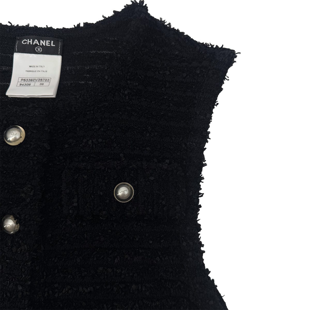 Luxury Promise Japan CHANEL SLEEVELESS TOPS COCO BUTTON FAUX PEARL BLACK NYLON 38 P46 RTW 90290206