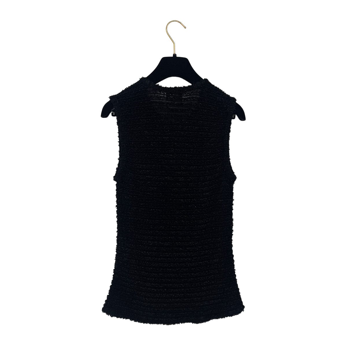 Luxury Promise Japan CHANEL SLEEVELESS TOPS COCO BUTTON FAUX PEARL BLACK NYLON 38 P46 RTW 90290206