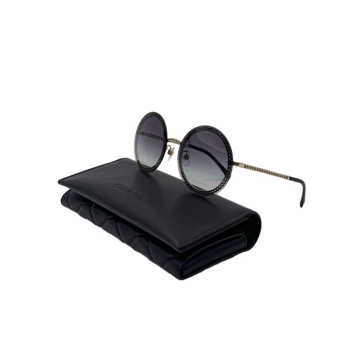 Luxury Promise Japan CHANEL SUNGLASSES CIRCLE CHAIN BLACK GOLD EYEWEAR 90291338
