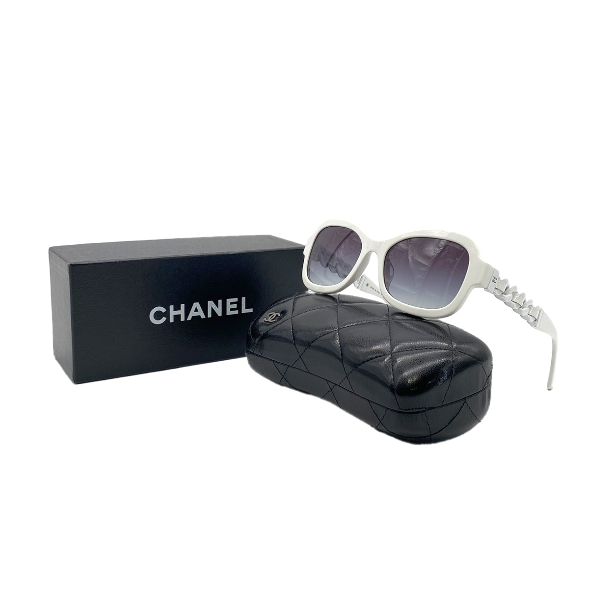 Luxury Promise Japan CHANEL SUNGLASSES COCOMARK CHAIN WHITE EYEWEAR 90281545