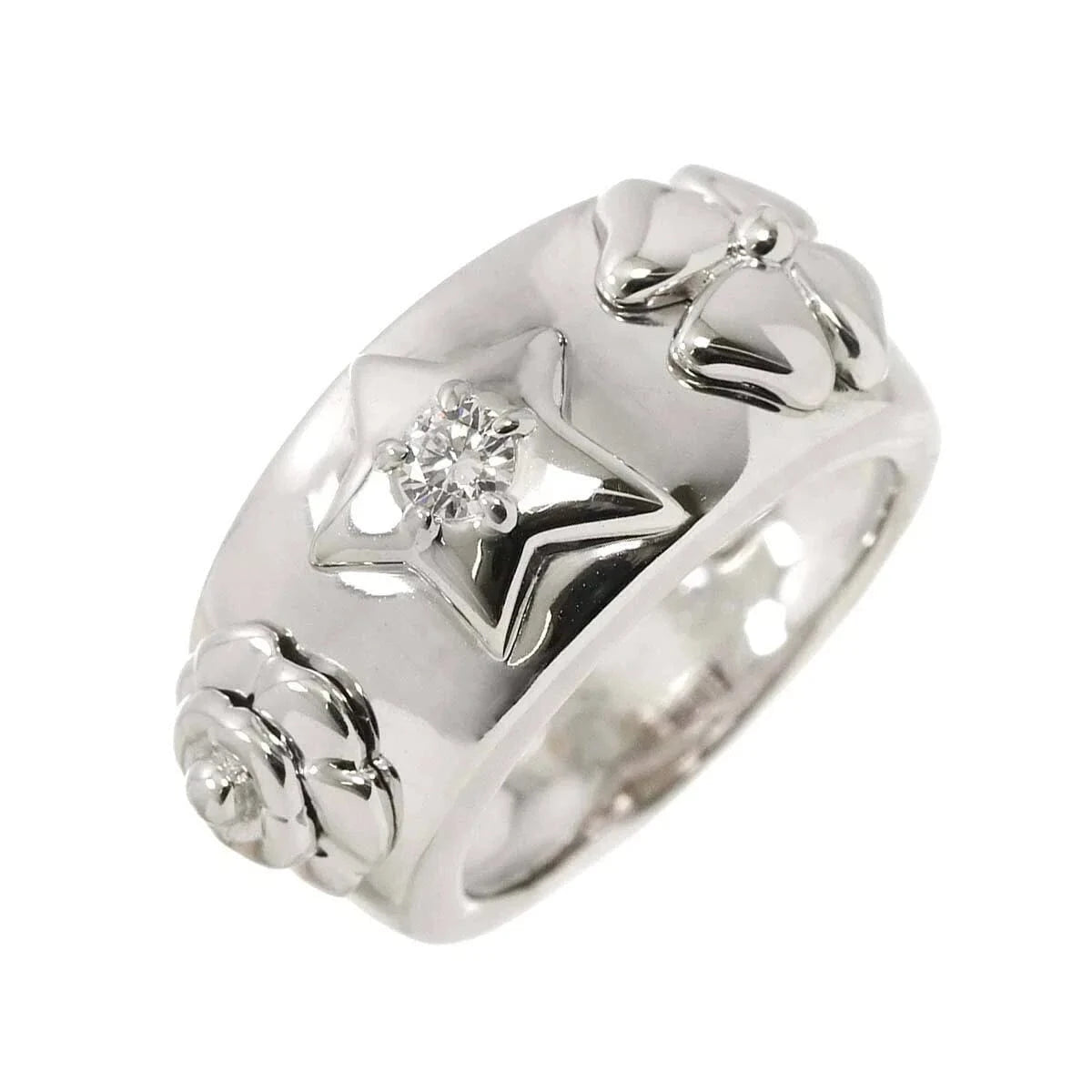 Luxury Promise Japan Chanel Three Symbols Diamond Ring, 18K White Gold 750, Size 4.5 (US), 90279774