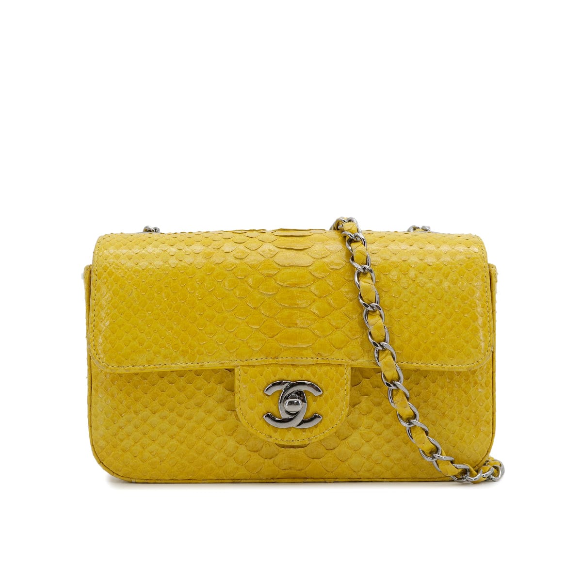 Luxury Promise Japan CHANEL TURN LOCK CHAIN SHOULDER BAG YELLOW PYTHON 90309173