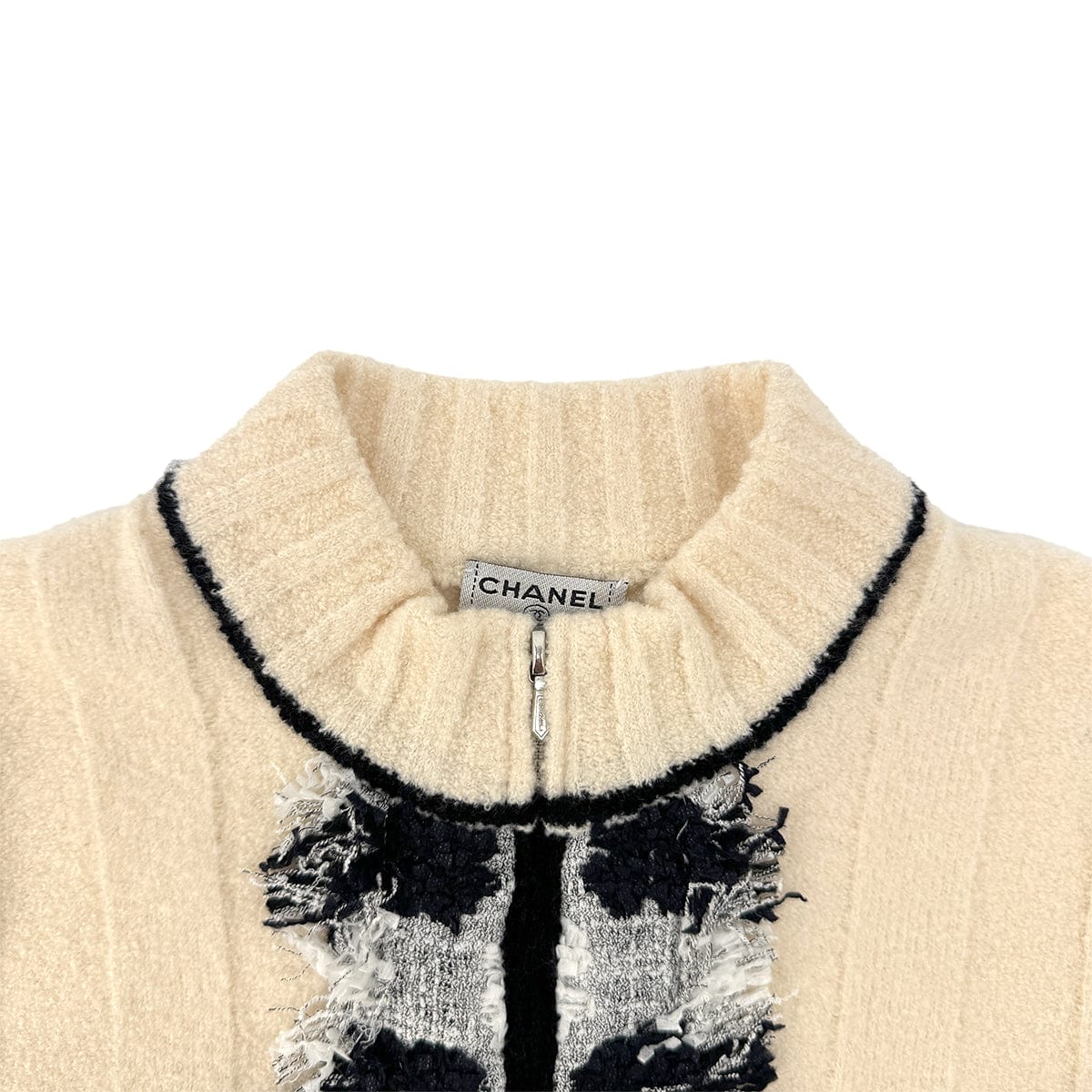 Luxury Promise Japan CHANEL TWEED CARDIGAN IVORY BLACK CASHMERE 38 05A RTW 90292789