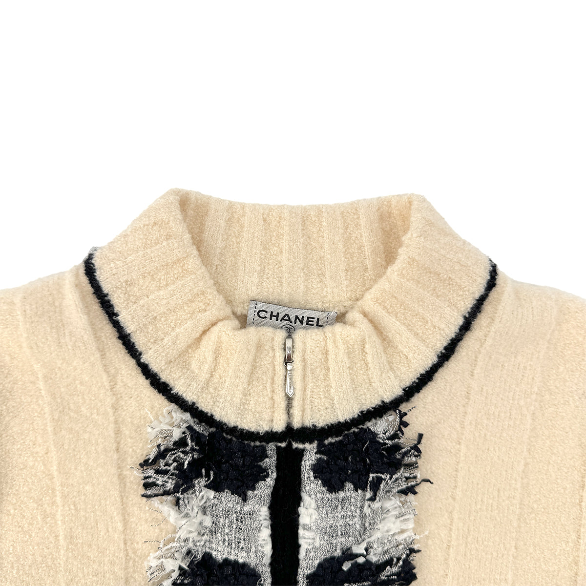 Luxury Promise Japan CHANEL TWEED CARDIGAN IVORY BLACK CASHMERE 38 05A RTW 90292789