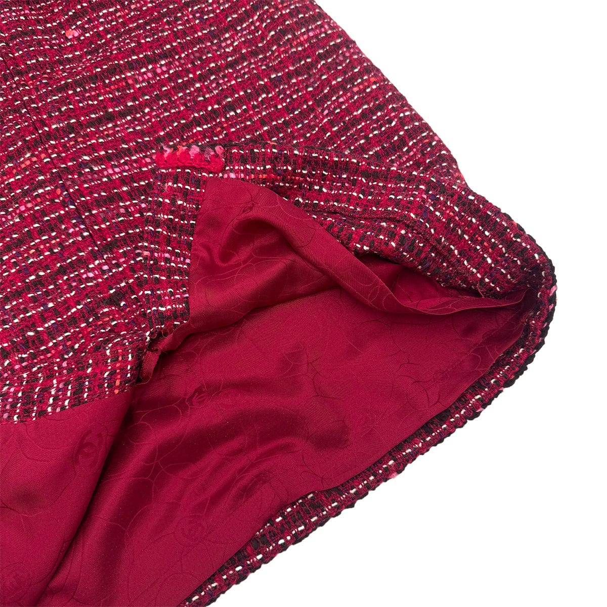 Luxury Promise Japan CHANEL TWEED COCO BUTTON SLEEVELESS ZIP DRESS RED WOOL 42 01A RTW 90283150