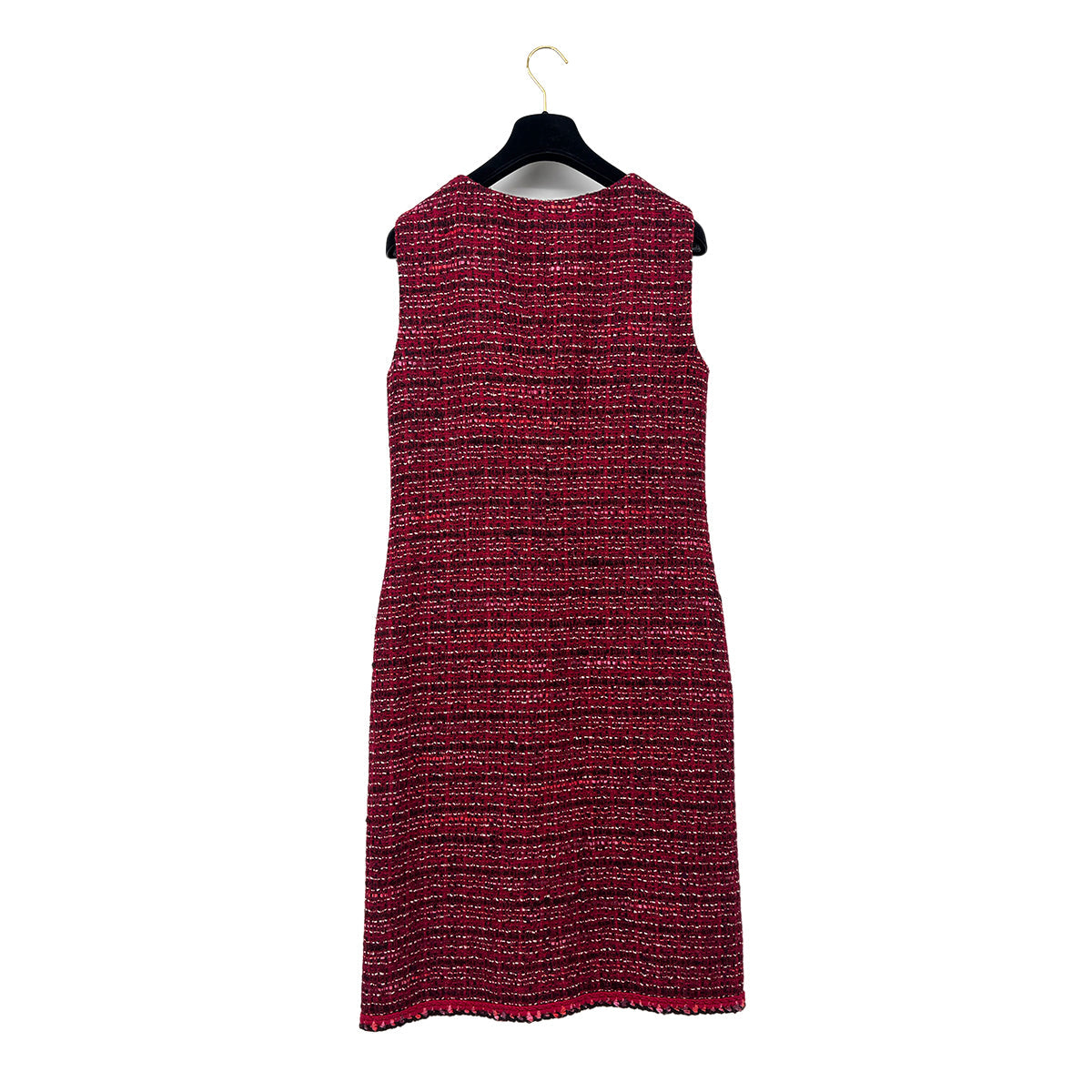 Luxury Promise Japan CHANEL TWEED COCO BUTTON SLEEVELESS ZIP DRESS RED WOOL 42 01A RTW 90283150