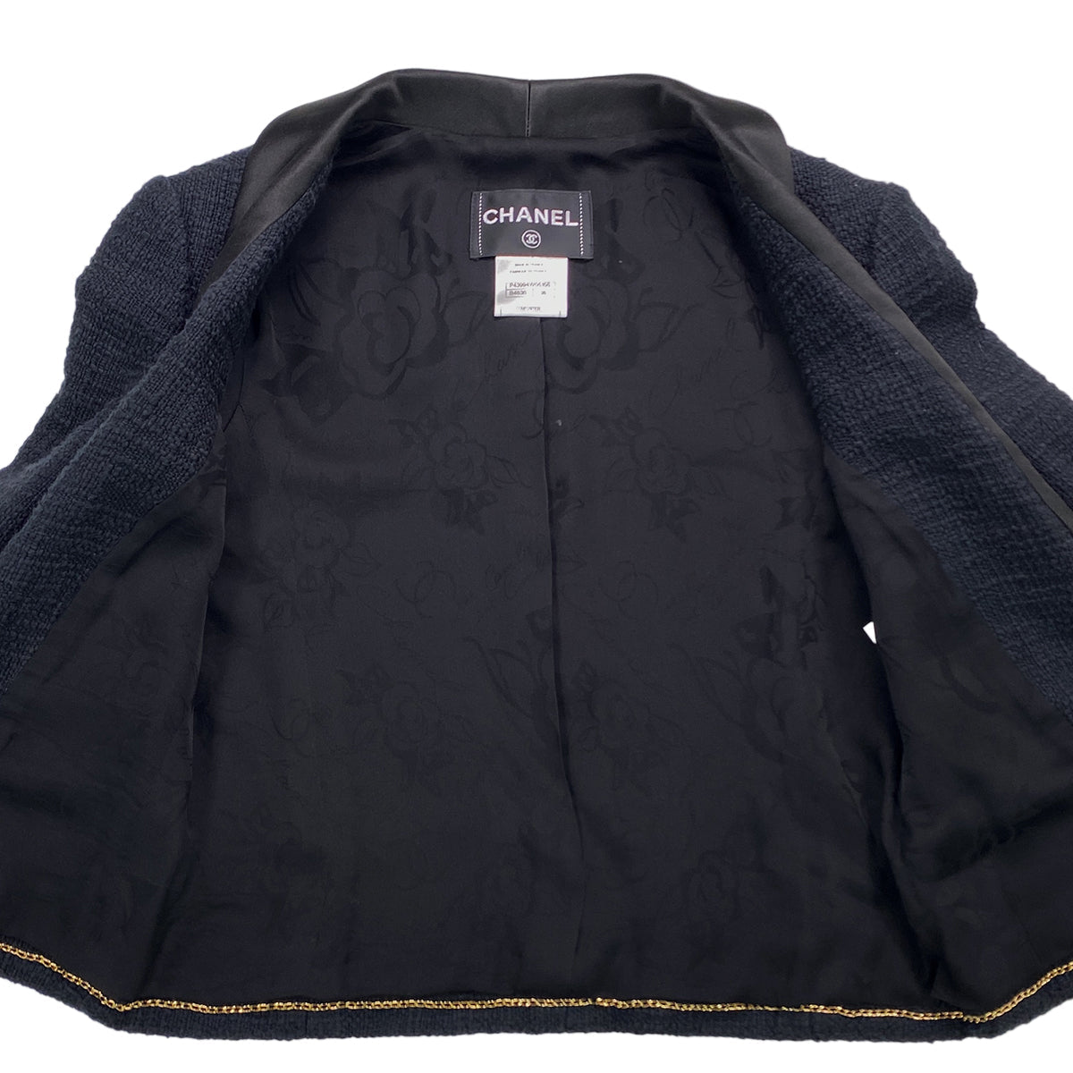 Luxury Promise Japan CHANEL TWEED JACKET COLOR STONE RHINESTONE BUTTON BLACK COTTON 38 P43 RTW 90284032