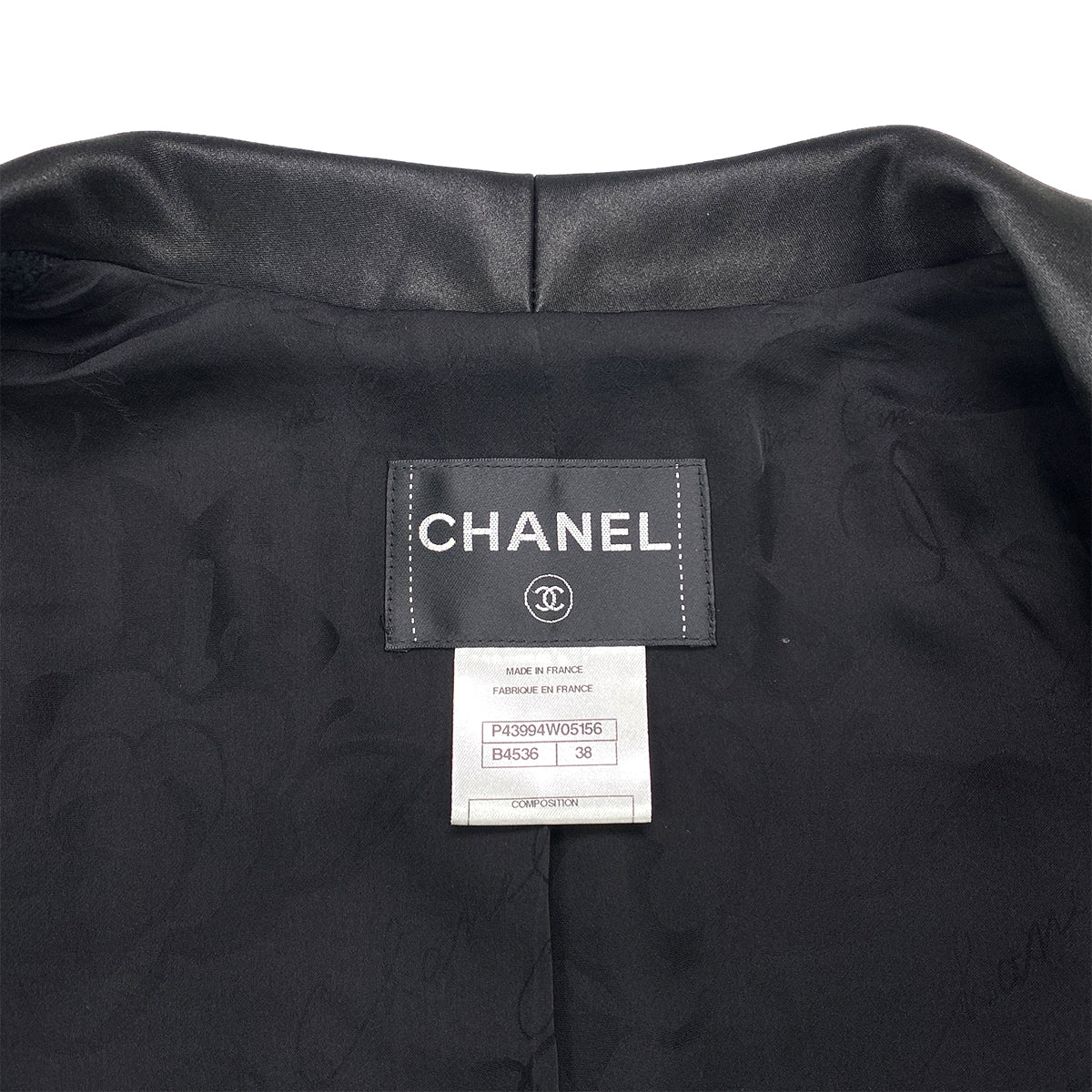 Luxury Promise Japan CHANEL TWEED JACKET COLOR STONE RHINESTONE BUTTON BLACK COTTON 38 P43 RTW 90284032
