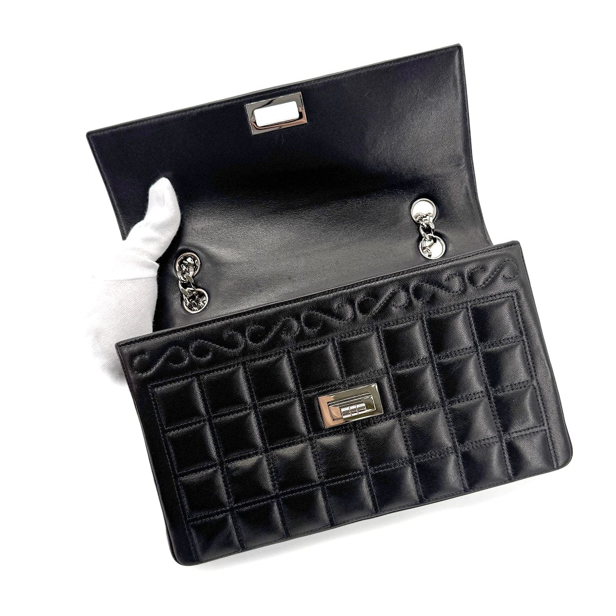 Luxury Promise Japan CHANEL VINTAGE 2.55 CHOCOLATE BAR CHAIN SHOULDER BAG BLACK LAMB SKIN 90268882