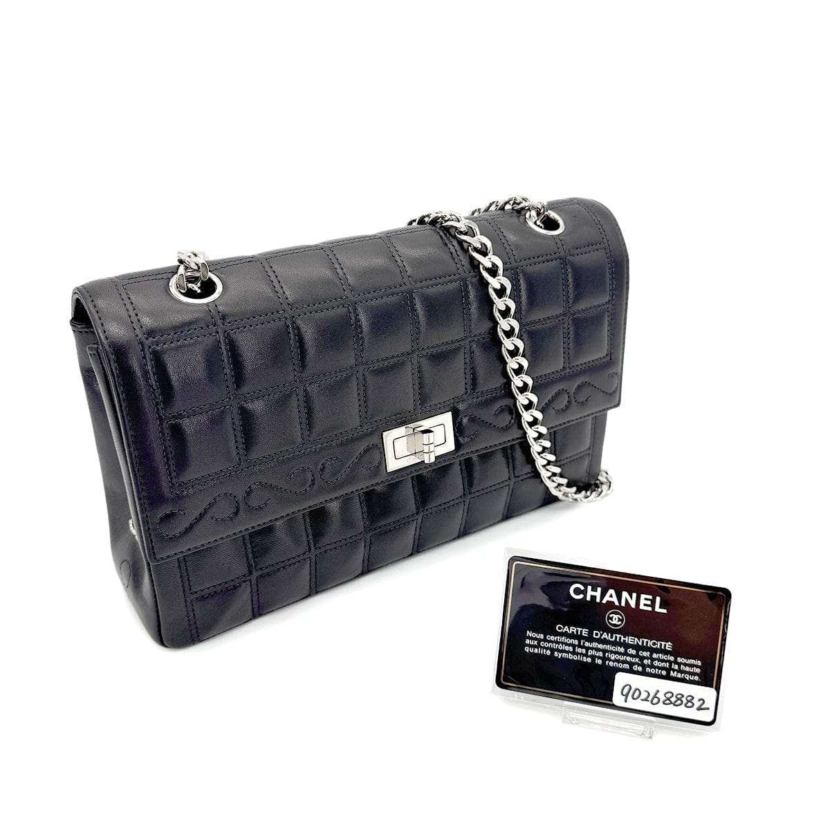 Luxury Promise Japan CHANEL VINTAGE 2.55 CHOCOLATE BAR CHAIN SHOULDER BAG BLACK LAMB SKIN 90268882