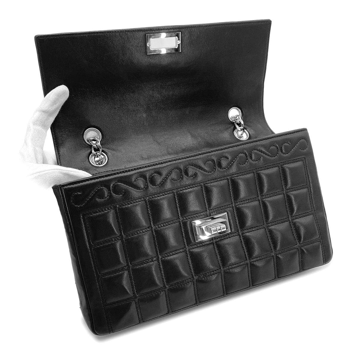 Luxury Promise Japan CHANEL VINTAGE 2.55 CHOCOLATE BAR RHINESTONE CHAIN SHOULDER BAG BLACK LAMB SKIN 90272503