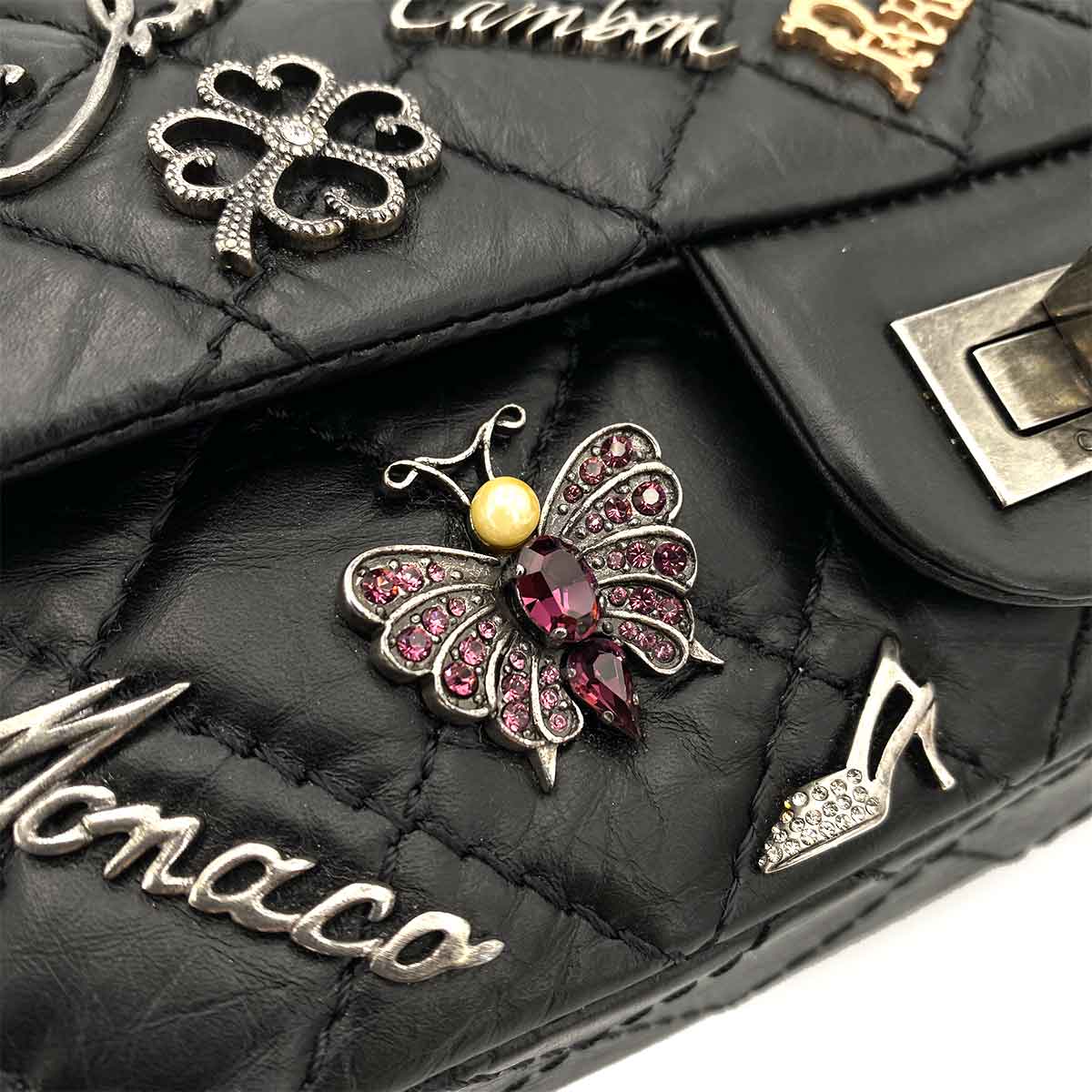 Luxury Promise Japan CHANEL VINTAGE 2.55 LUCKY CHARM CHAIN SHOULDER BAG BLACK CALF SKIN SHW 90245051