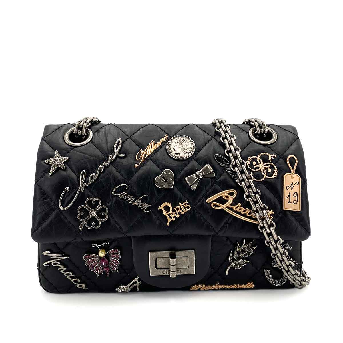 Luxury Promise Japan CHANEL VINTAGE 2.55 LUCKY CHARM CHAIN SHOULDER BAG BLACK CALF SKIN SHW 90245051