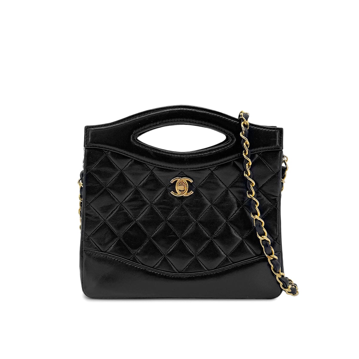 Luxury Promise Japan CHANEL VINTAGE 2WAY HAND CHAIN SHOULDER BAG BLACK LAMB SKIN 90265415