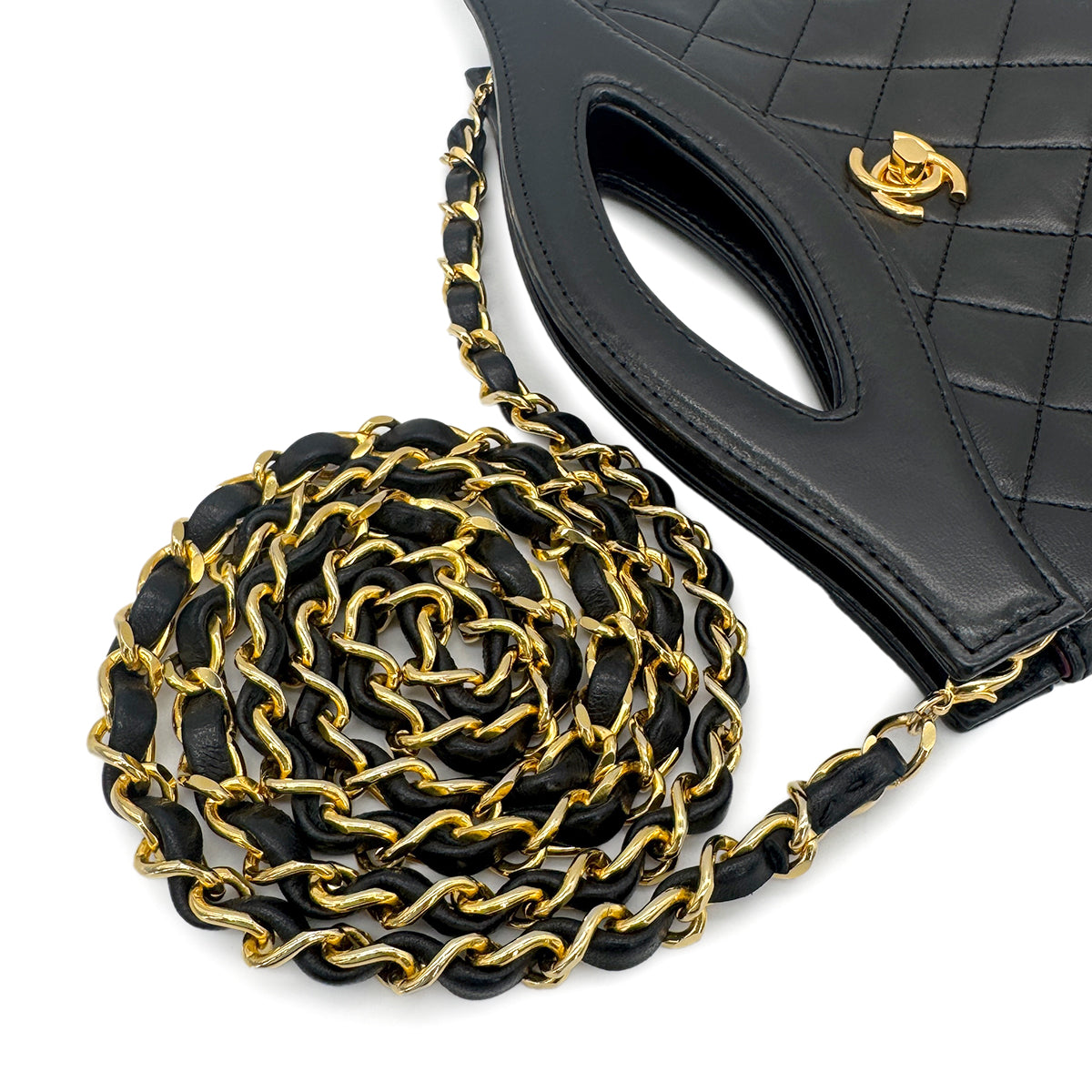 Luxury Promise Japan CHANEL VINTAGE 2WAY HAND CHAIN SHOULDER BAG BLACK LAMB SKIN 90265415