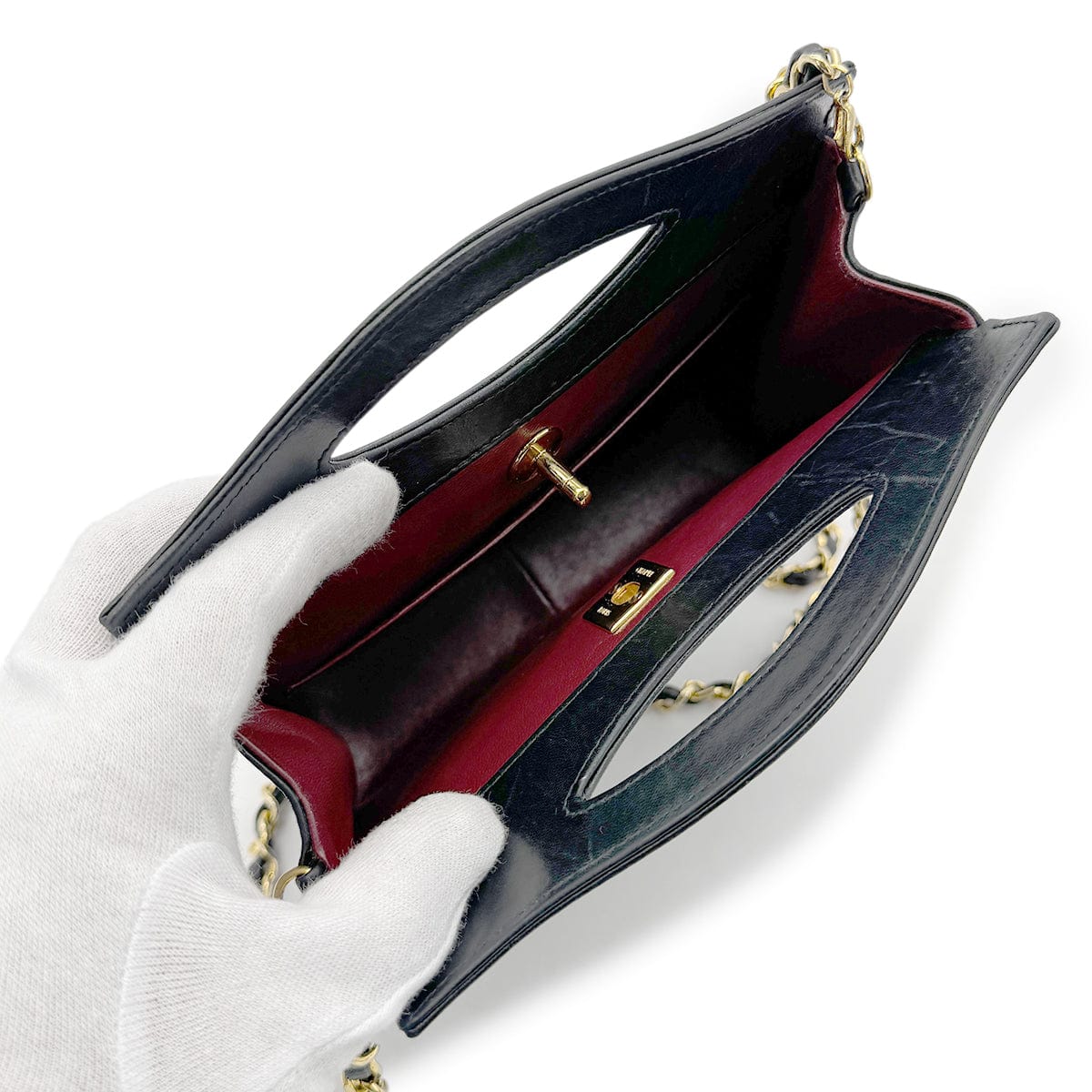 Luxury Promise Japan CHANEL VINTAGE 2WAY HAND CHAIN SHOULDER BAG BLACK LAMB SKIN 90269080