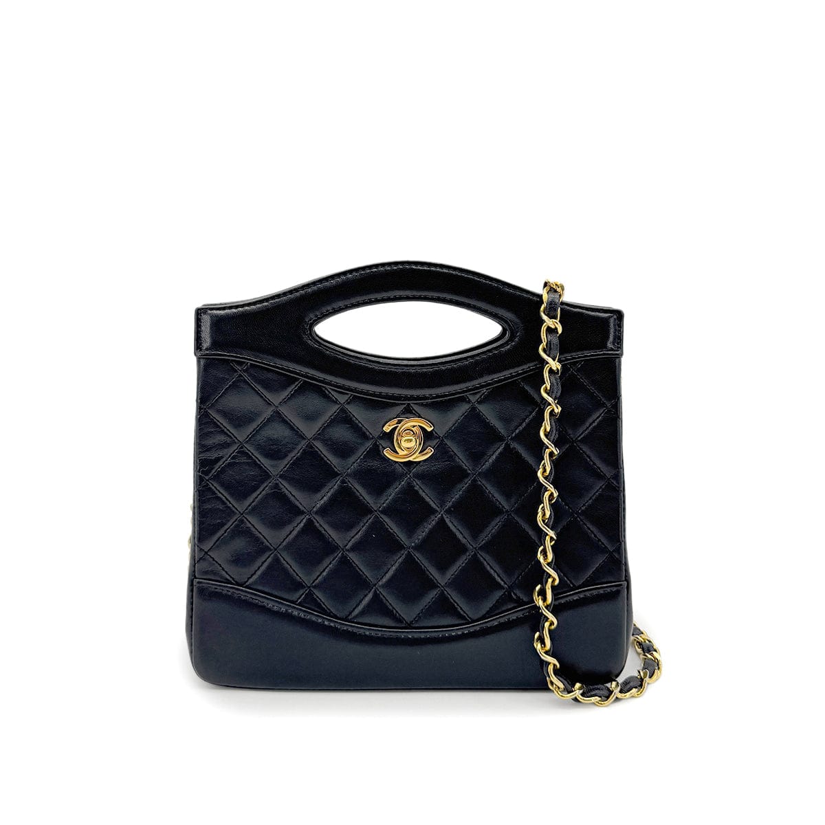 Luxury Promise Japan CHANEL VINTAGE 2WAY HAND CHAIN SHOULDER BAG BLACK LAMB SKIN 90269080