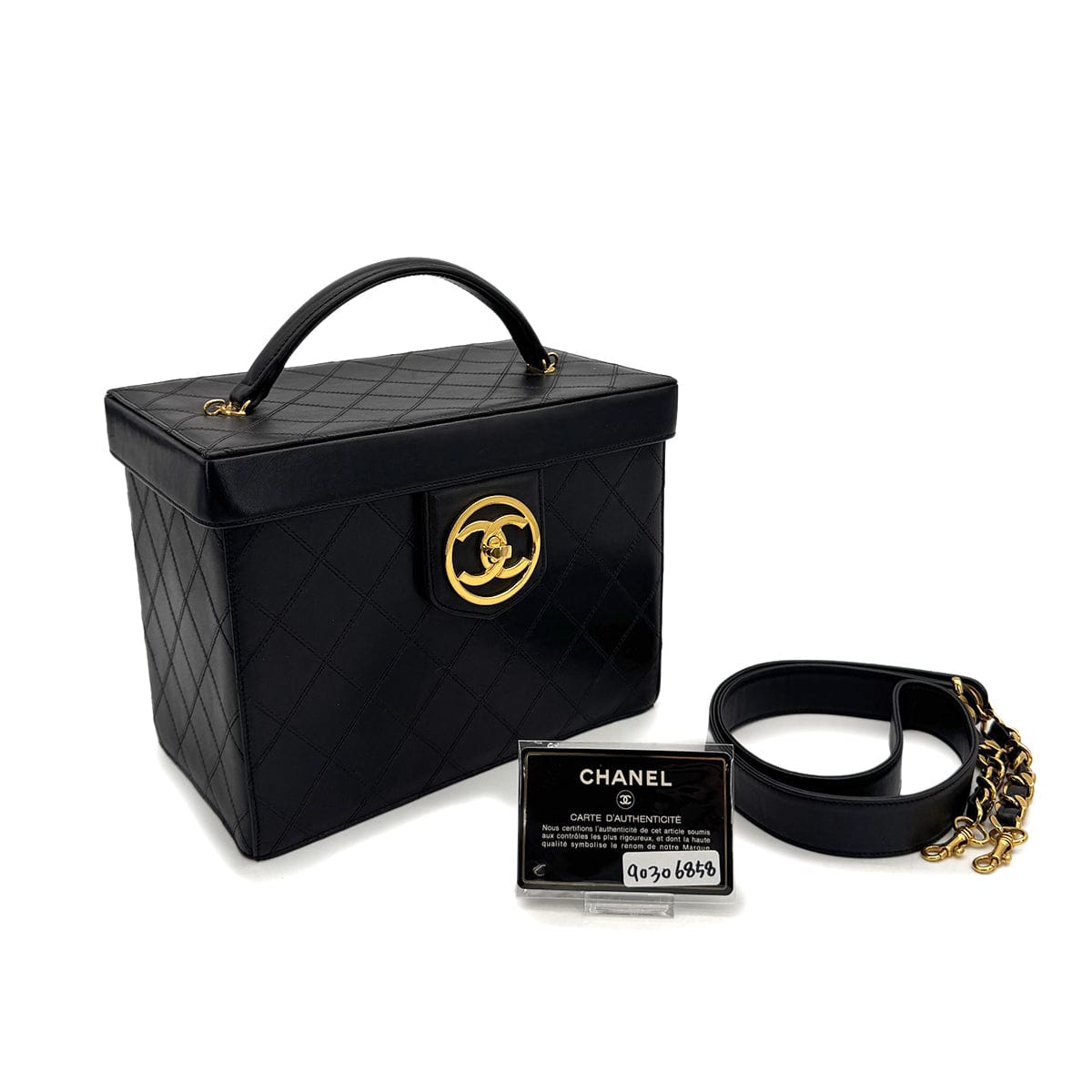 Luxury Promise Japan CHANEL VINTAGE BICOLORE TURN LOCK VANITY HAND SHOULDER BAG BLACK LEATHER 90306858