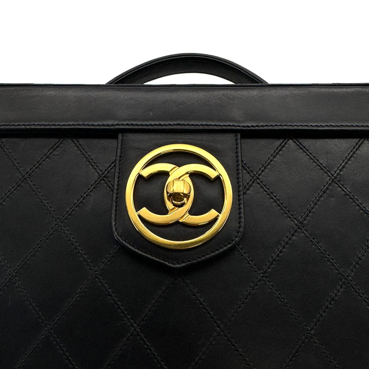 Luxury Promise Japan CHANEL VINTAGE BICOLORE TURN LOCK VANITY HAND SHOULDER BAG BLACK LEATHER 90306858
